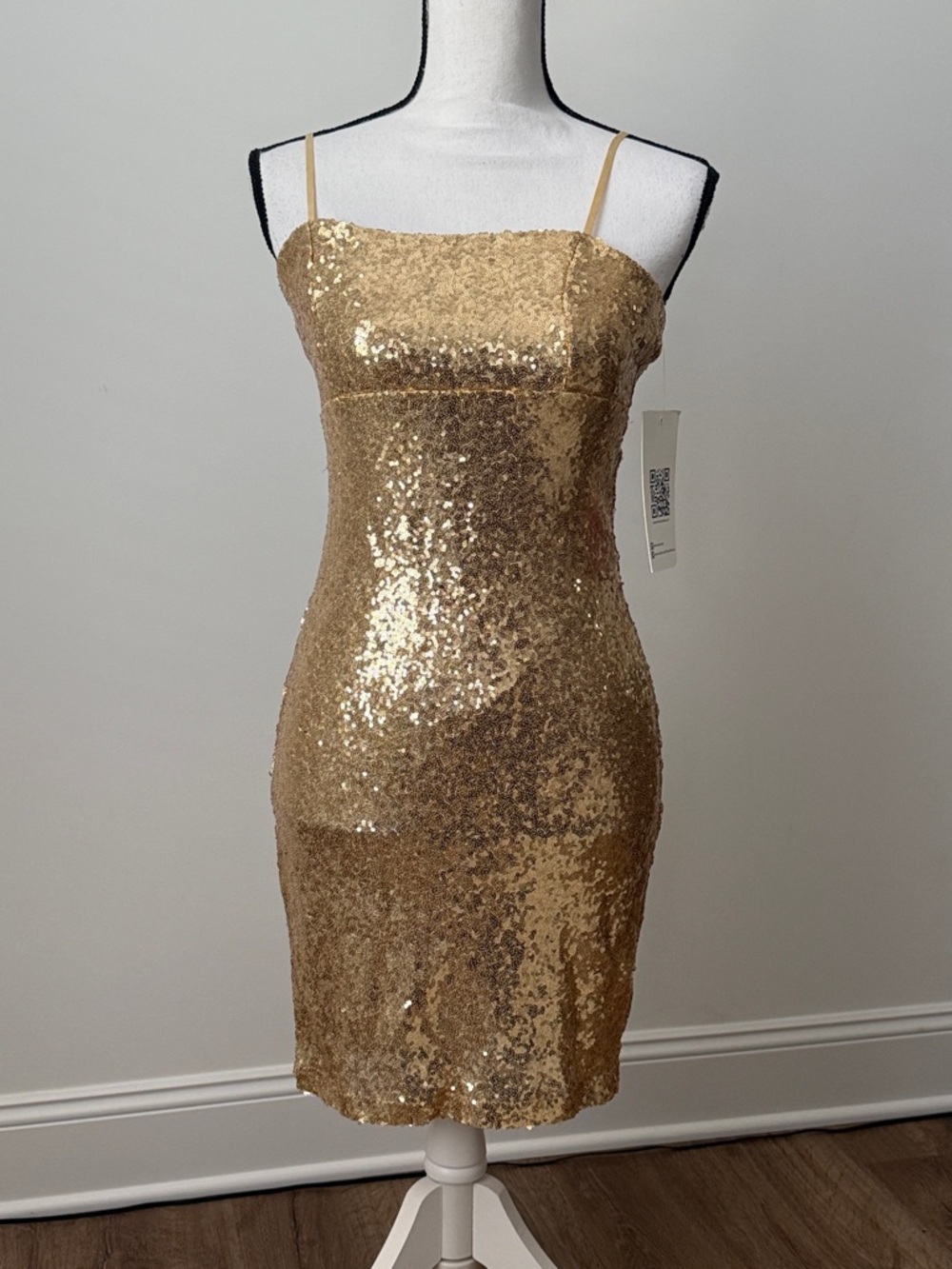 Emerald Sundae Gold Sequin Spaghetti-Strap Dress